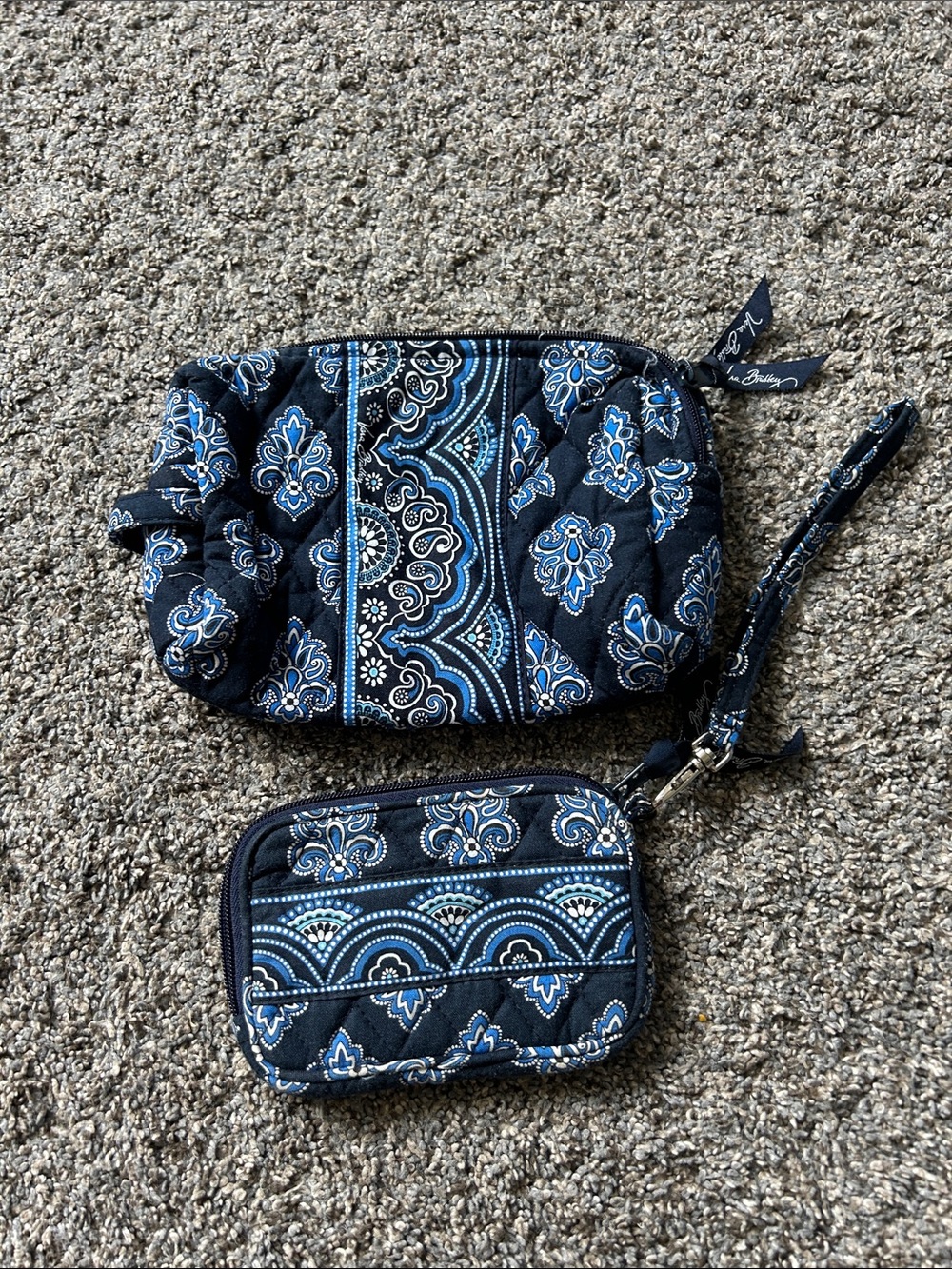 Vera Bradley Quilted Navy Blue Paisley Wristlet and Coin Pouch
